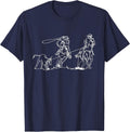 Team Roping Rodeo Cowboy Western Country One Line Art T-Shirt - Navy Blue