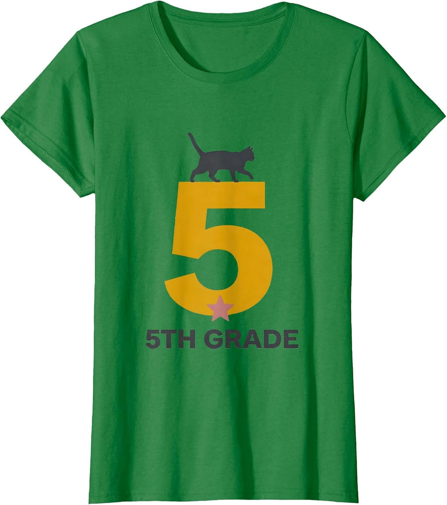 Women's 5th Grade Cute Cat Lover Back To School Girls Teachers T-Shirt - Kelly Green