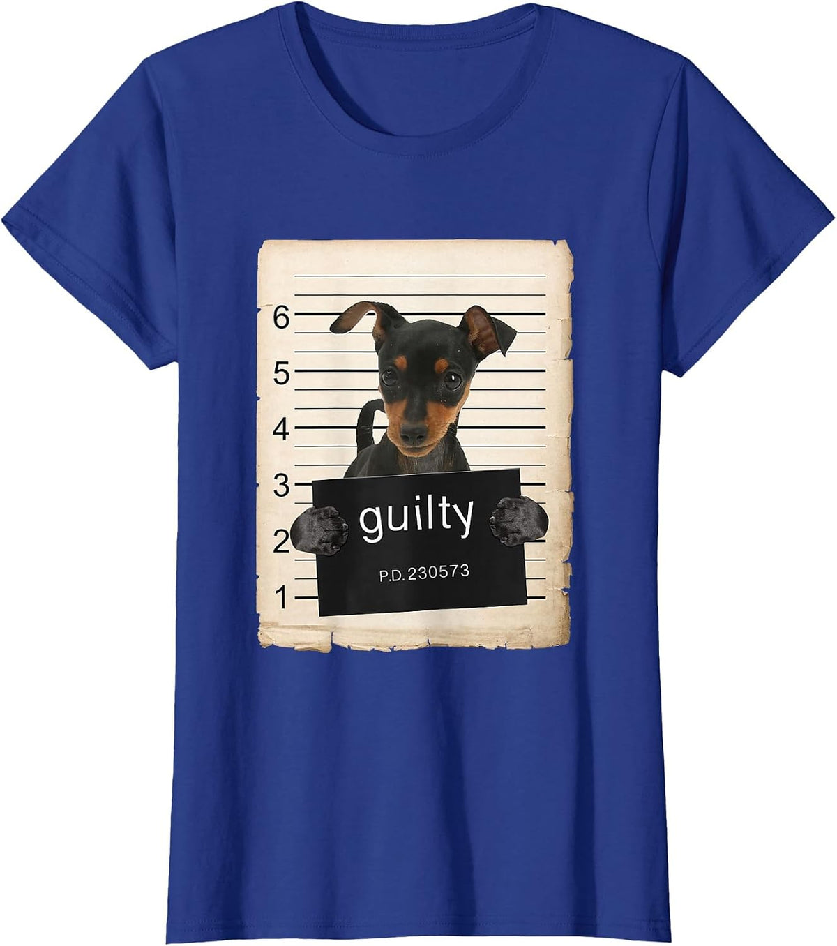 Miniature Doberman Pinscher Dog Mug Shot Bad Dog T-Shirt - Royal Blue