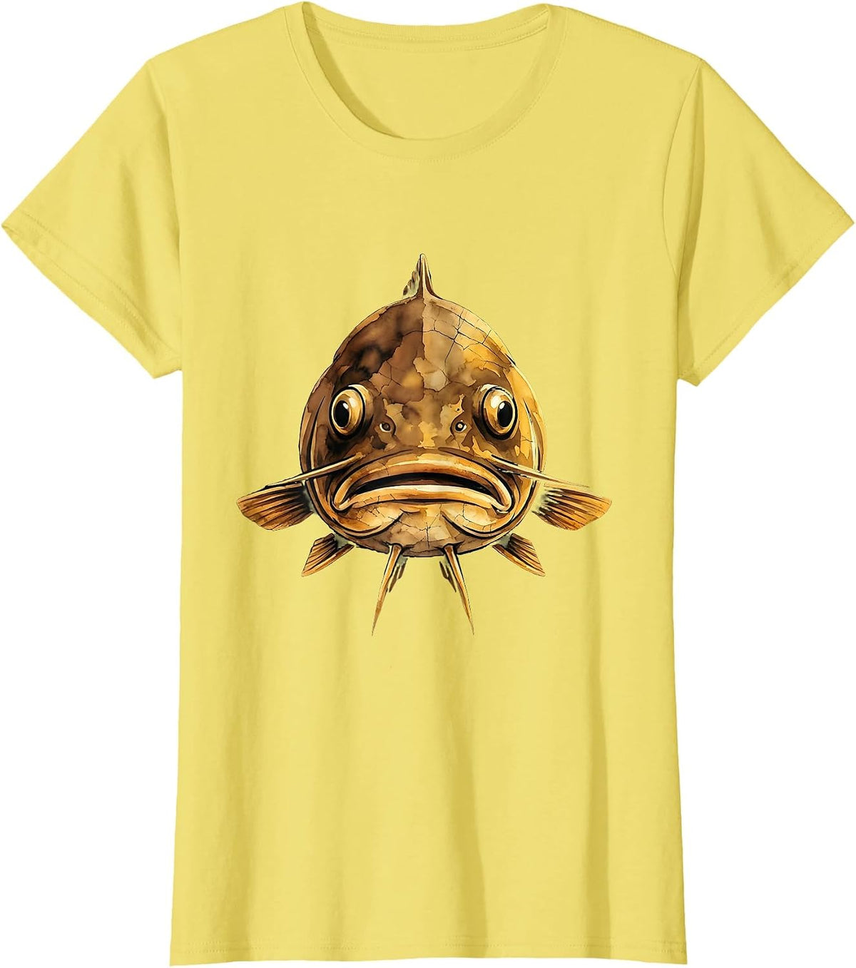 Catfish Close-Up Bold Fishing Graphic T-Shirt - Lemon Yellow