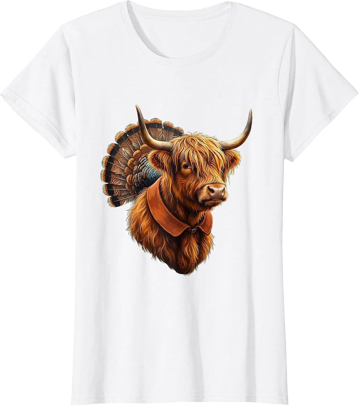 Women's Shaggy Highland Cow Storybook Fall Halloween Seasonal Humor T-Shirt - White