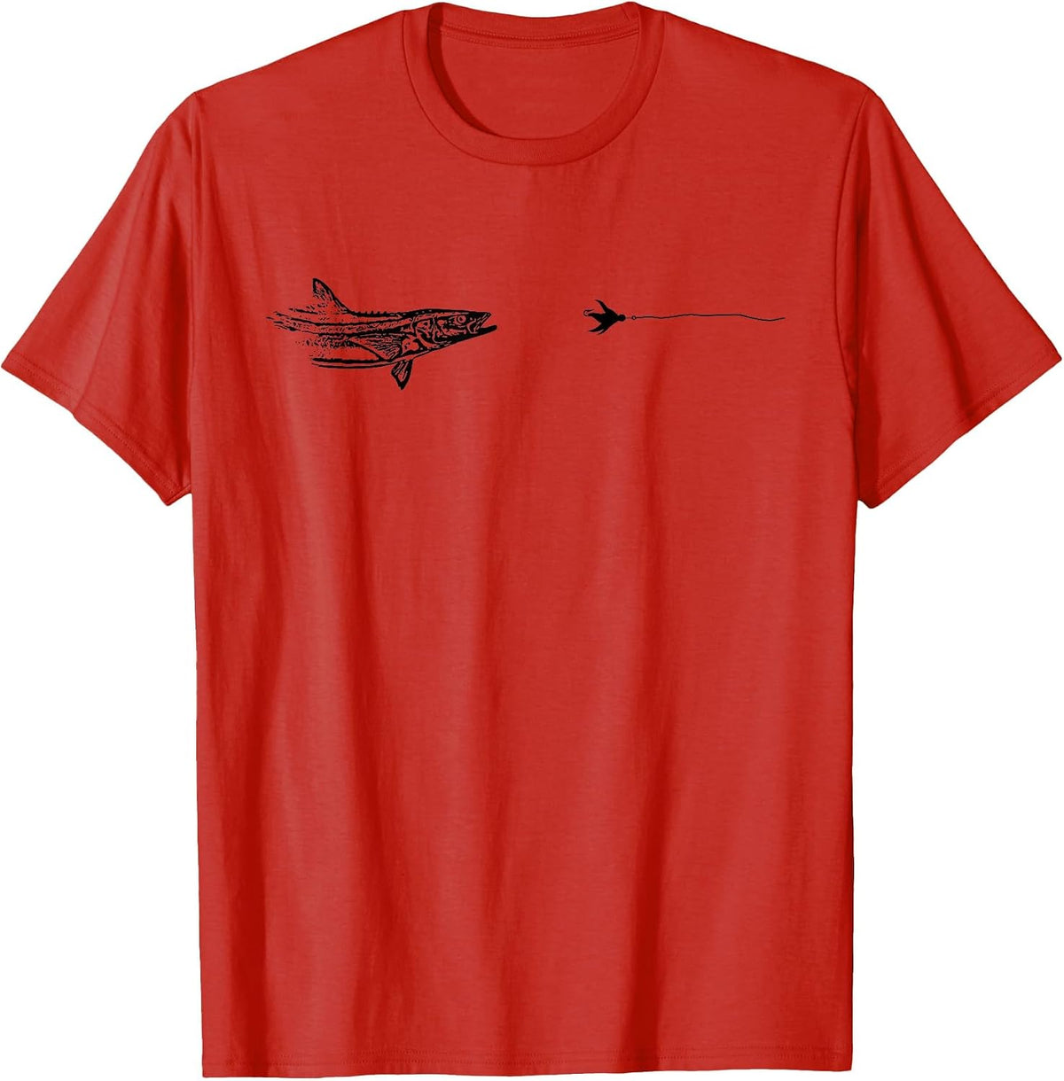Fly Fishing Shirt for Men and Women - Cobia Fish Hook Line Graphic Tees and T Shirts - Red