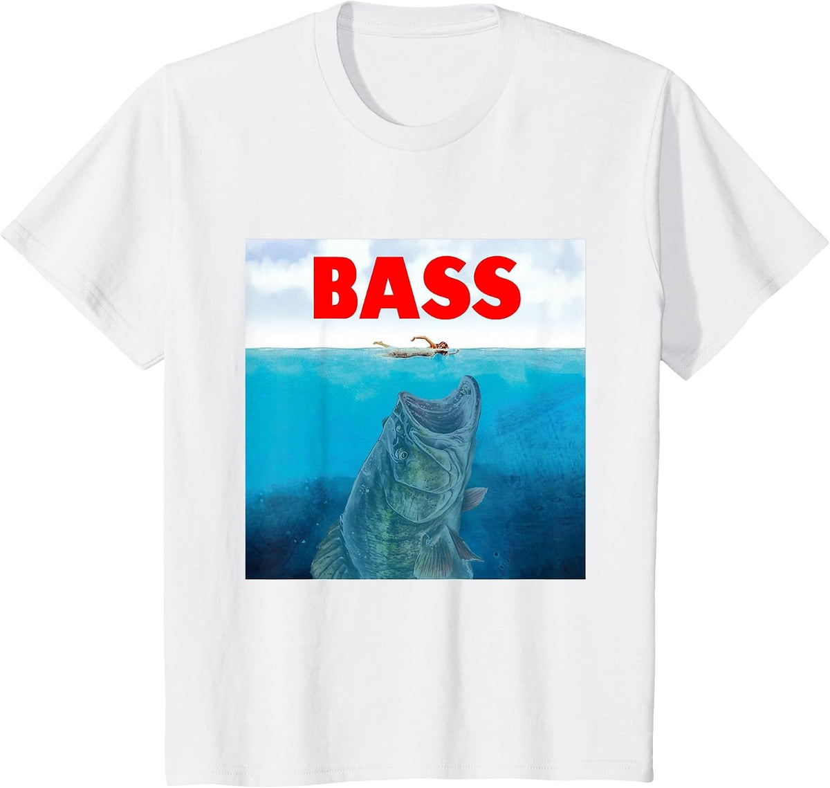 Bass Fishing Funny Big Fish Fisherman Lake Fishing Humor Fun T-Shirt - White