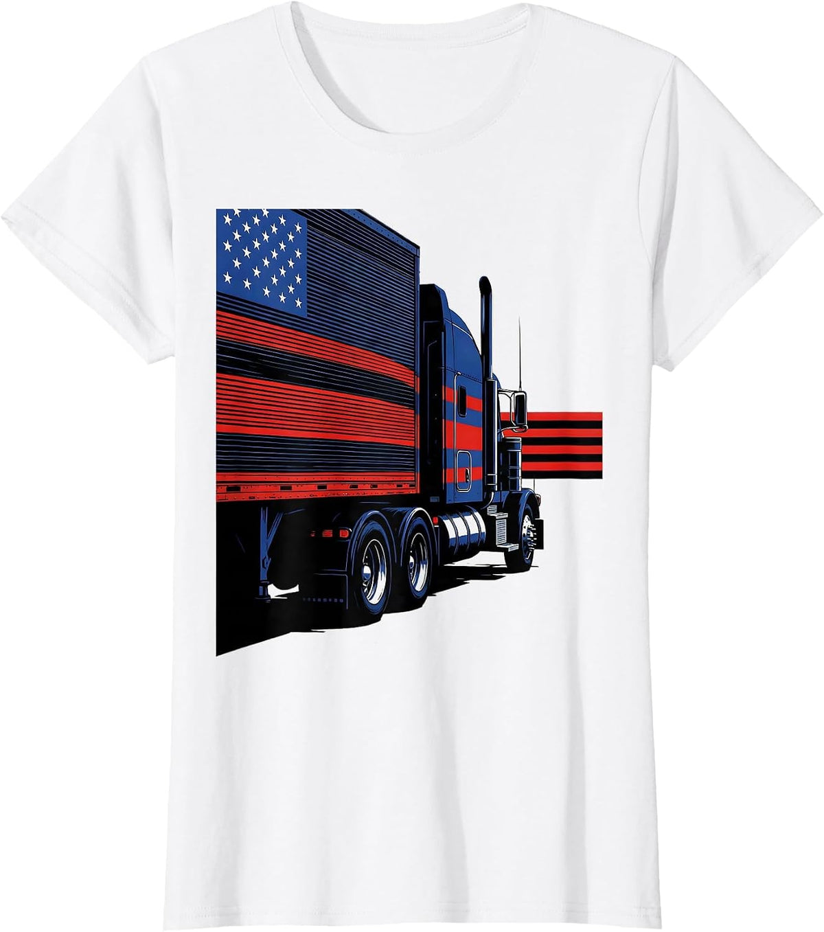 Semi Truck American Flag Patriotic Trucker Driver T-Shirt - White