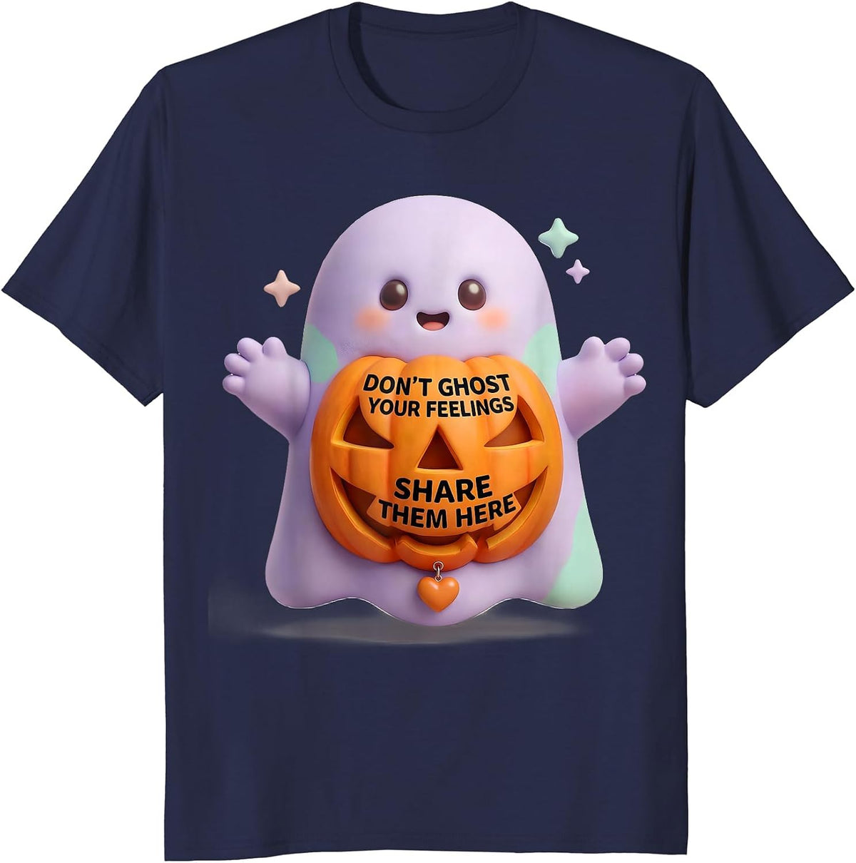 Don't Ghost Your Feelings Share Them Here Cute Kawaii T-Shirt - Navy Blue