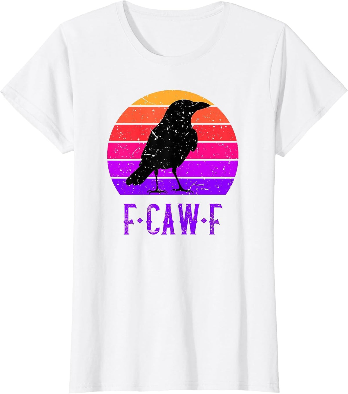 F-Caw-F Black Crow Black Bird Retro Sunset Vintage F-Caw-F T-Shirt - White