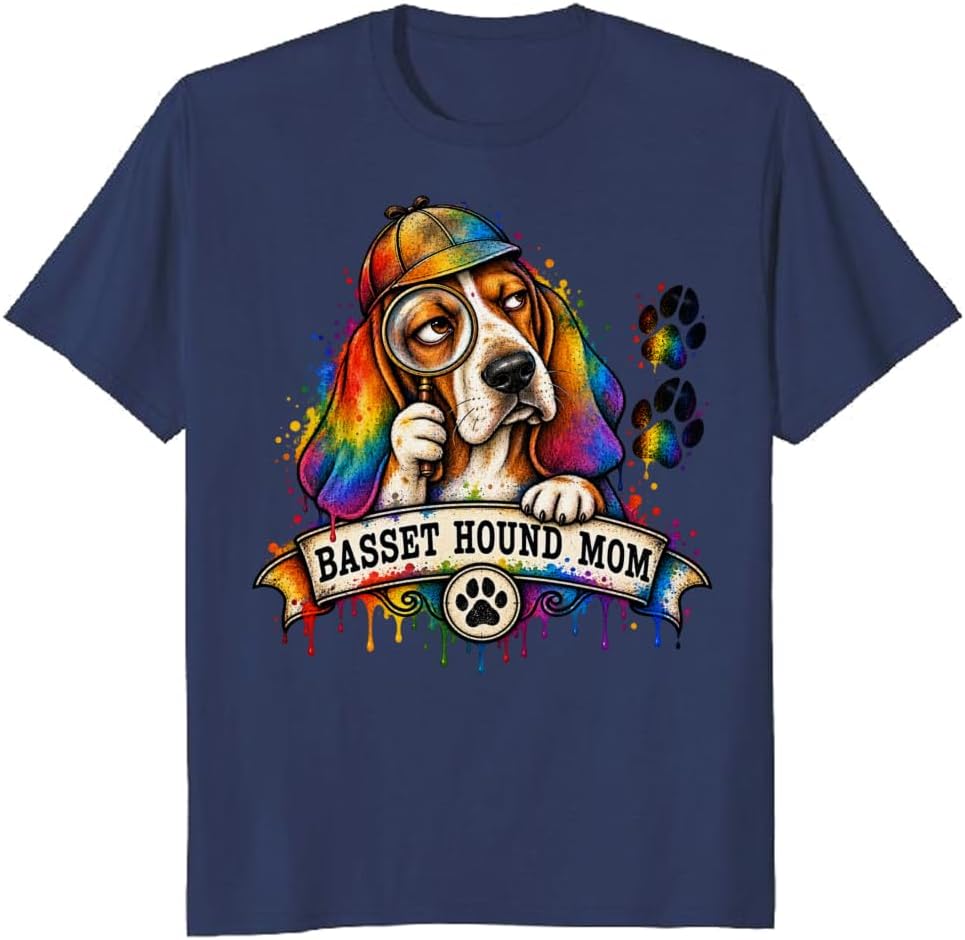 Basset Hound Mom T-Shirt Retro Gothic Dog Portrait Graphic Tee - S6