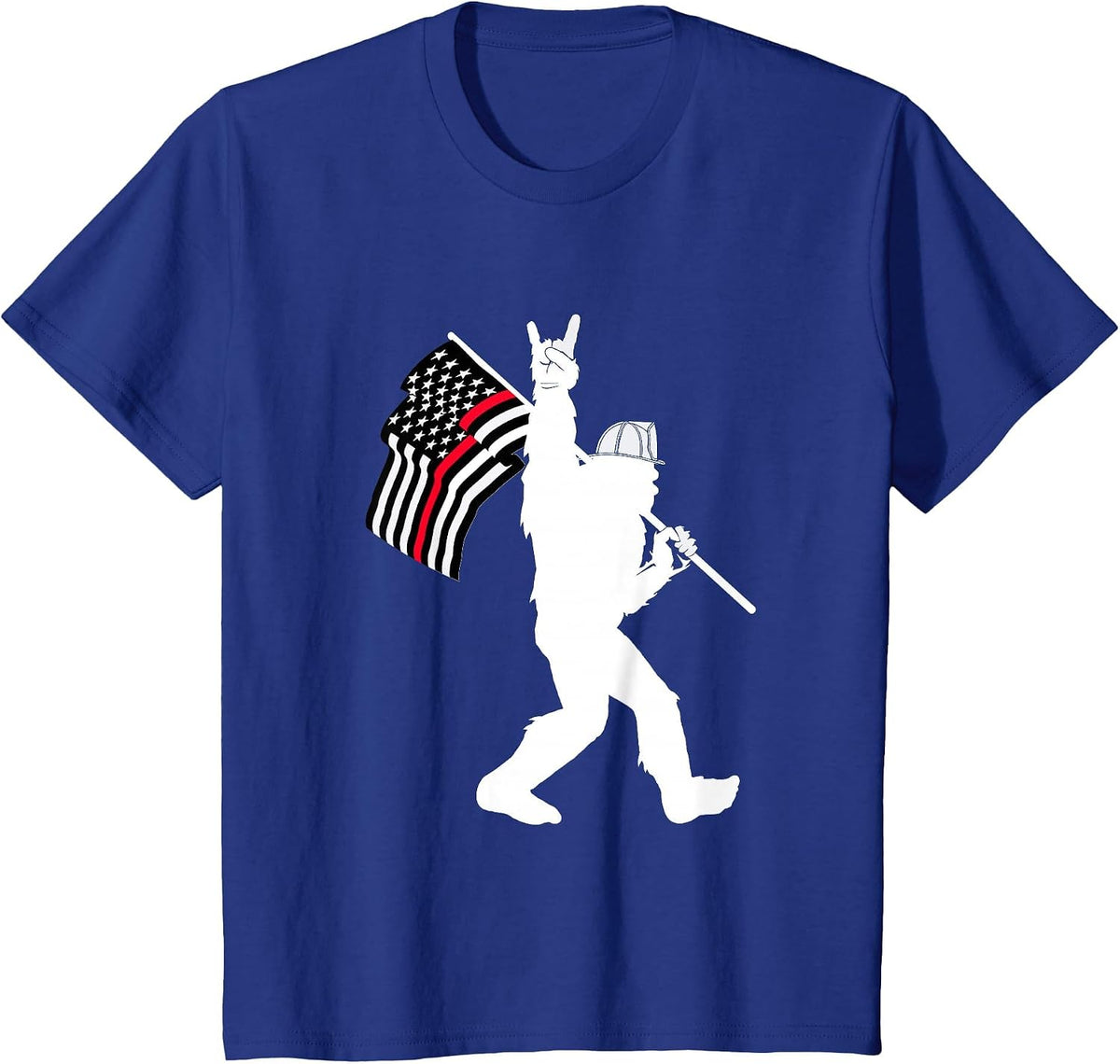 Bigfoot Firefighter Thin Red Line Flag for Dad and Mom T-Shirt - Royal Blue