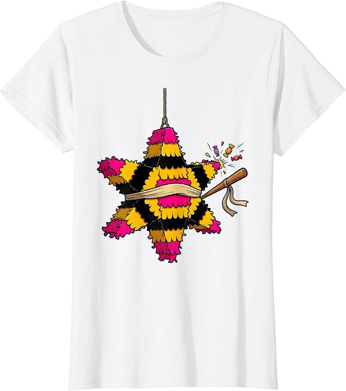 Oversized Star Piñata Cartoon Cinco De Mayo Party Costume T-Shirt - White