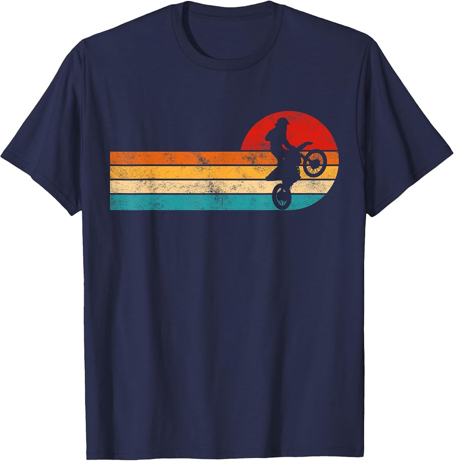 Retro Dirt Bike Motocross Enduro Dirt Biking Boys Rider T-Shirt - Navy Blue
