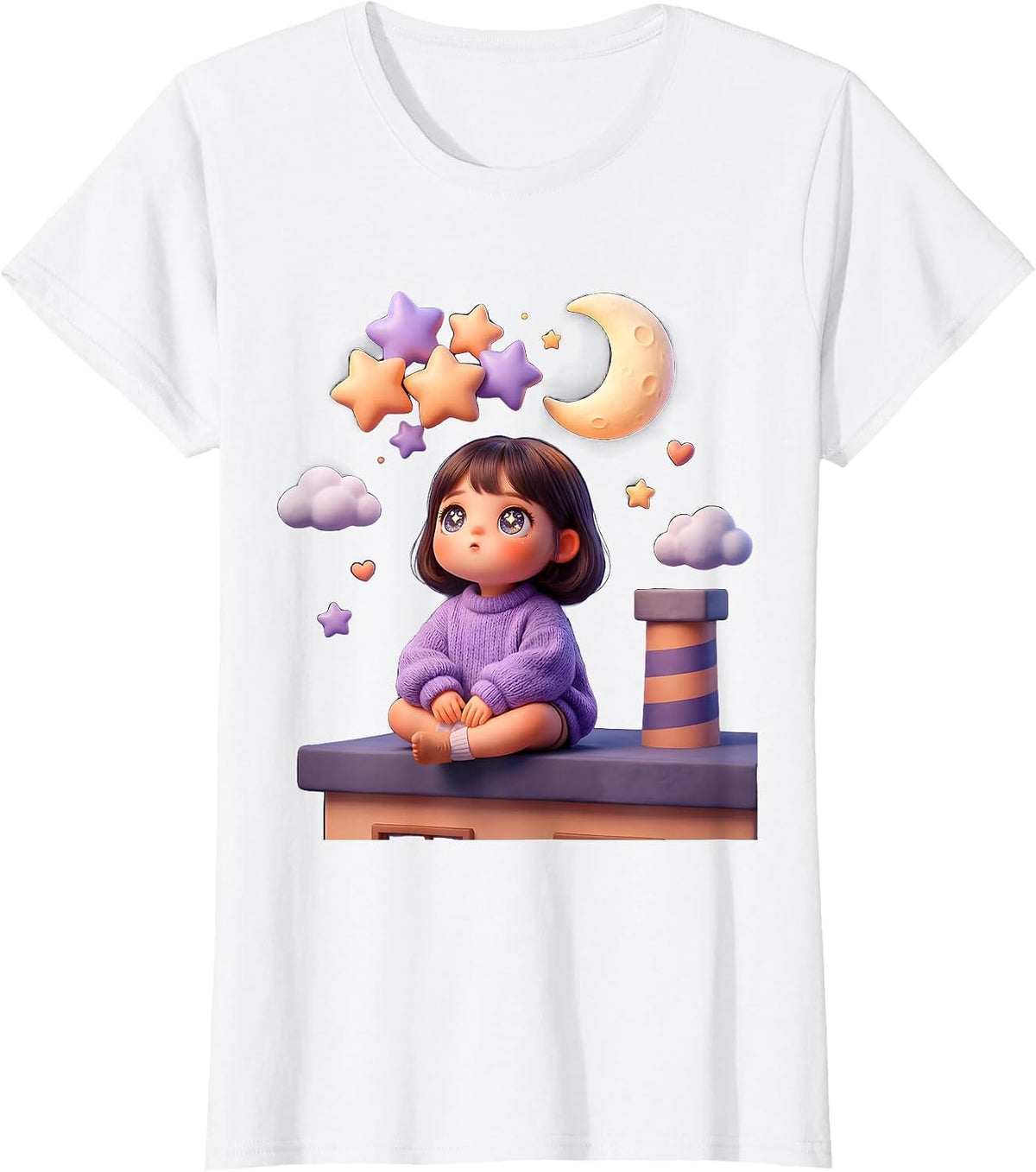 Women's Rooftop Stargazing Night Sky Dreamer Graphic T-Shirt - White