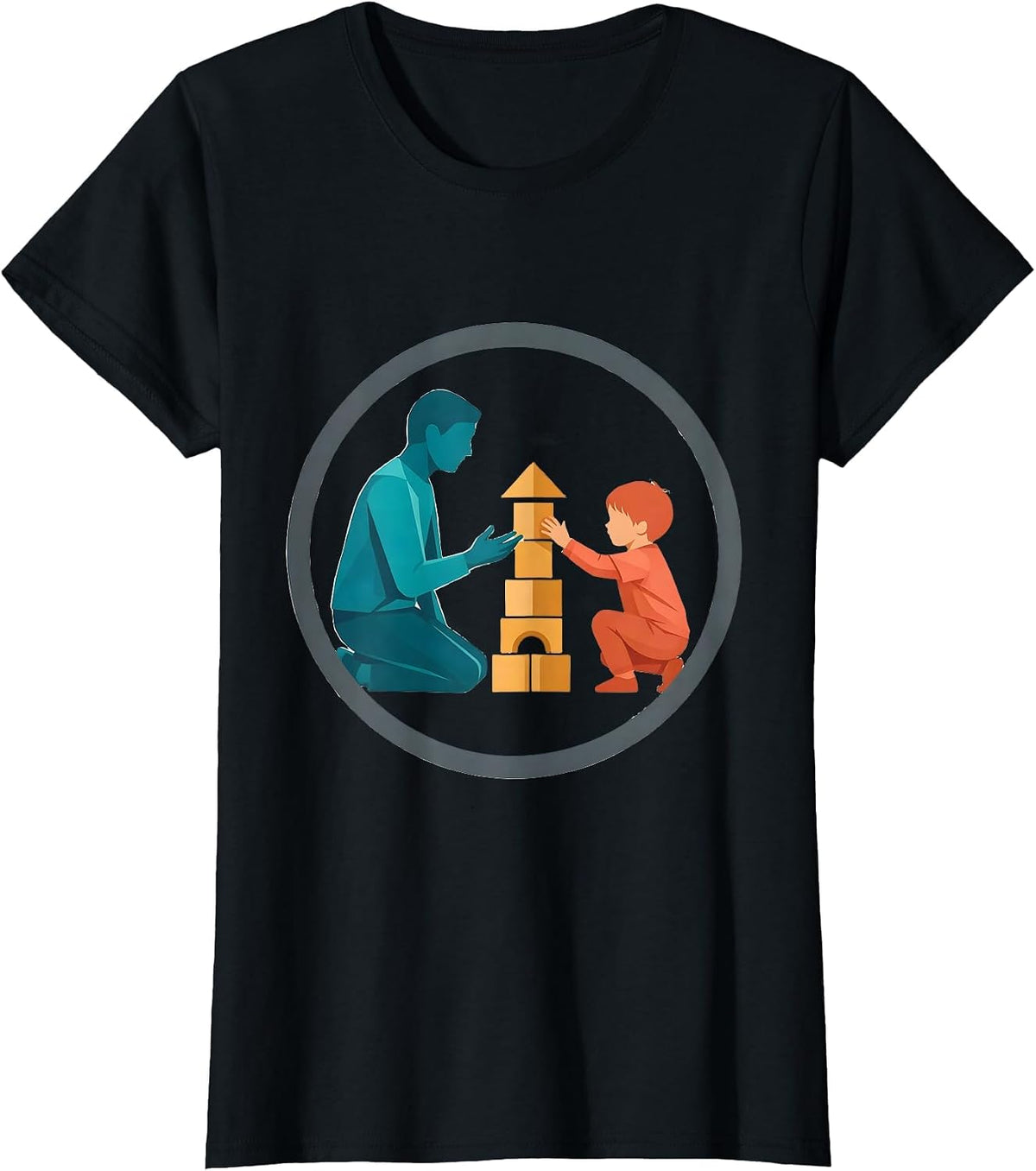 Women's Occupational Therapist Kneeling With Child Design T-Shirt - Black