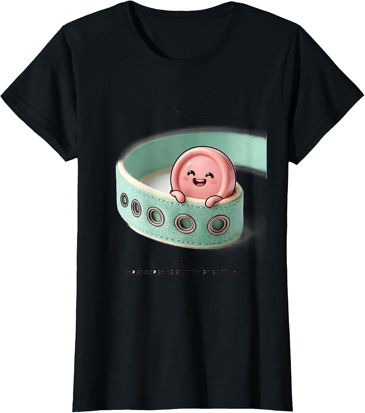 OT Independence Button by Button Cute Kawaii Occupational T-Shirt - Black