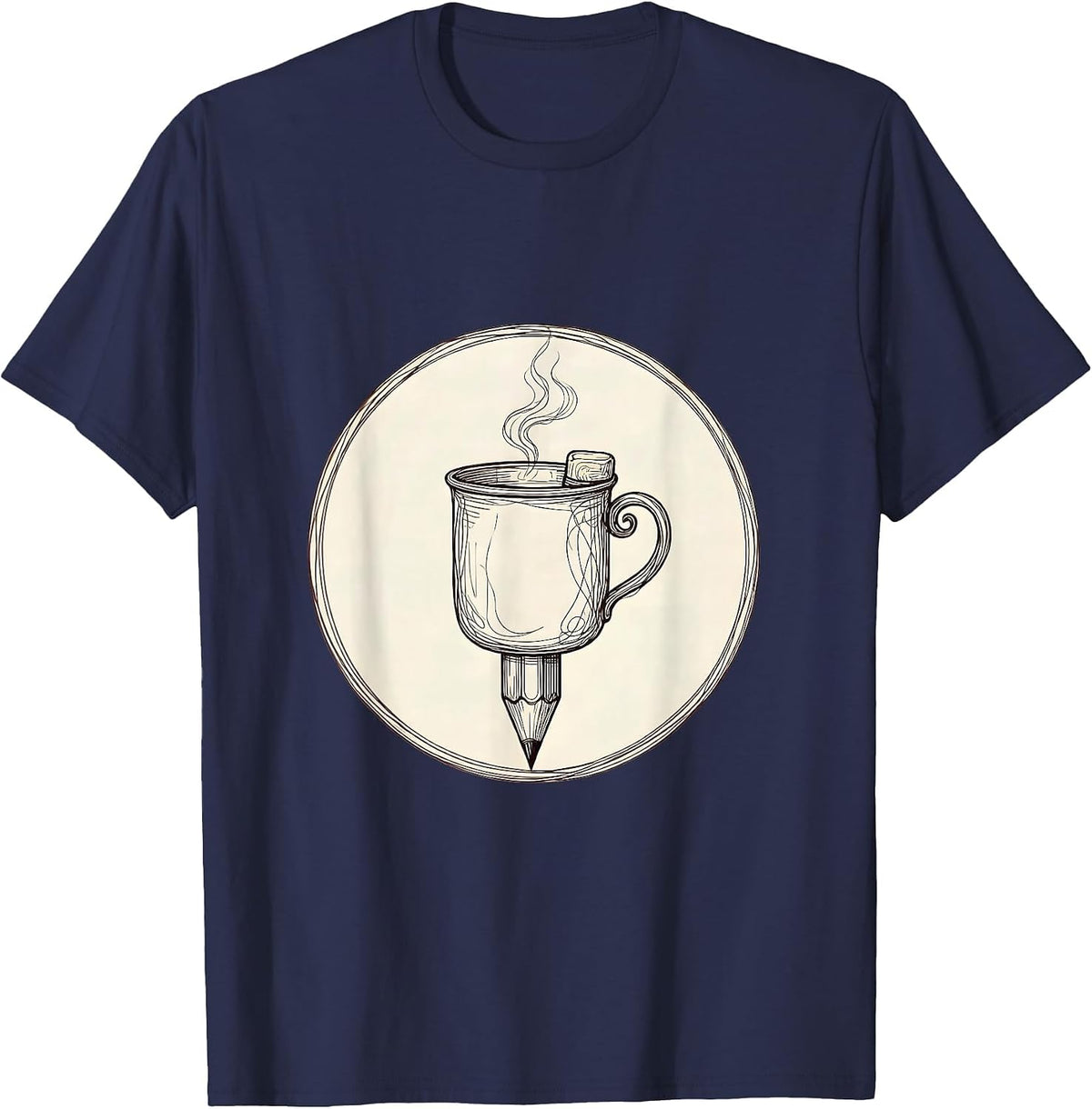 Elementary Teacher Pencil Coffee Mug Graphic T-Shirt - Navy Blue