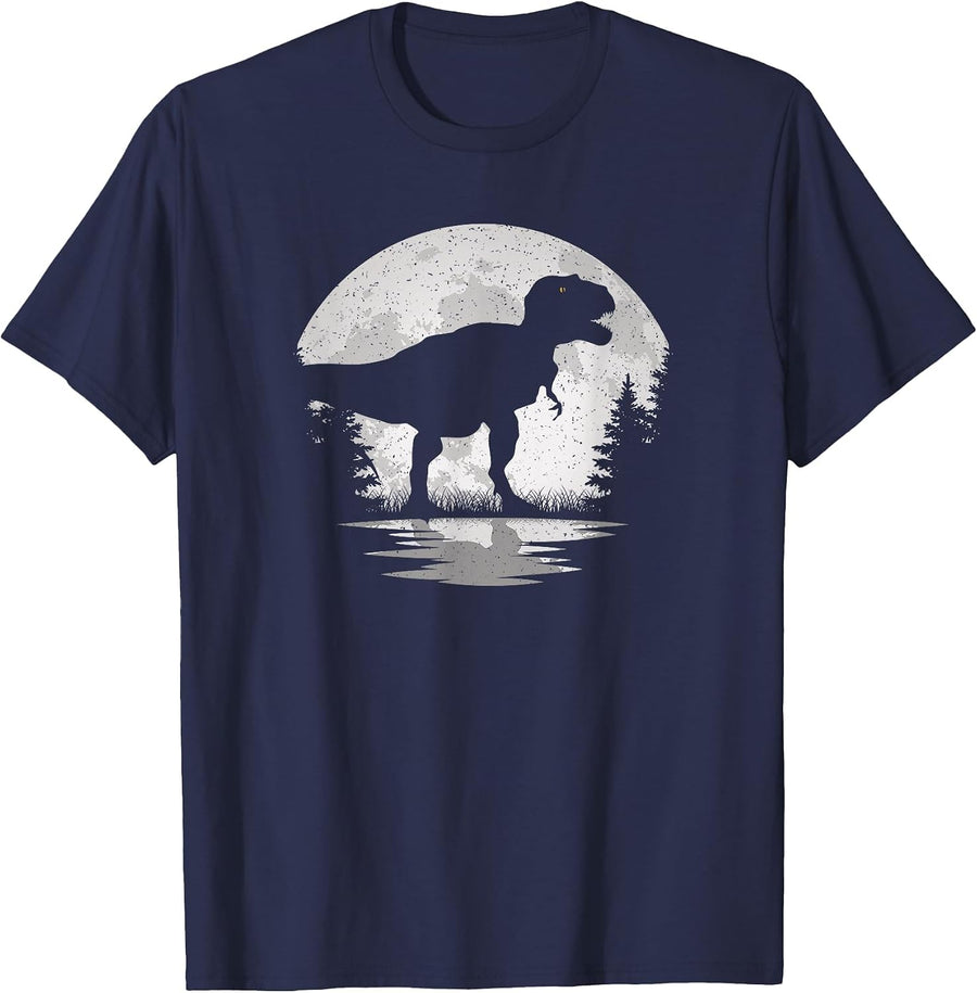 Dinosaur Moon Vintage T-Rex Dino Lover Men Women Kids T-Shirt - Navy Blue
