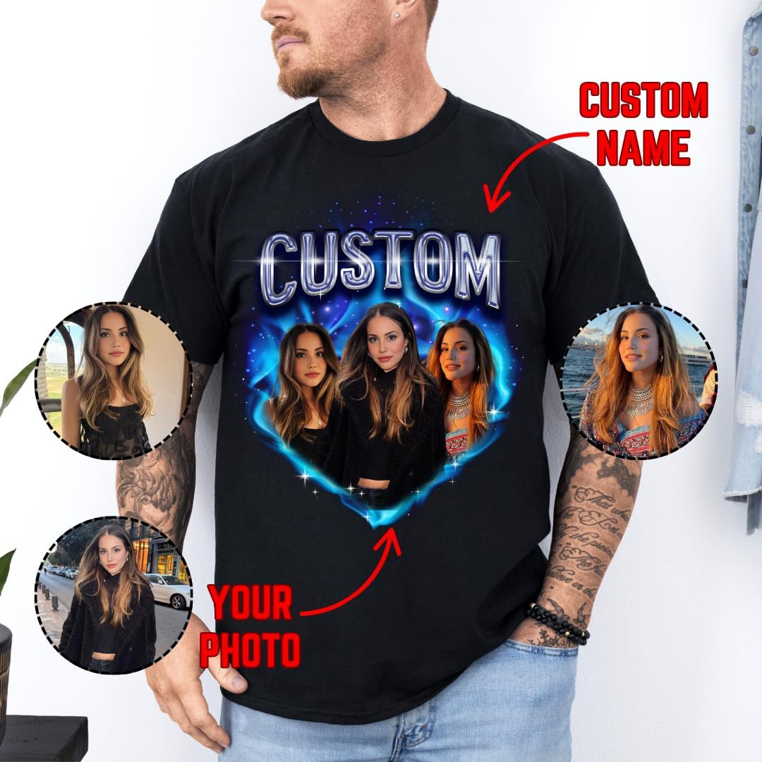 Custom Bootleg Rap Personalized Vintage Style Graphic T-Shirt, Lightning Design, Black, Retro Print - size chart