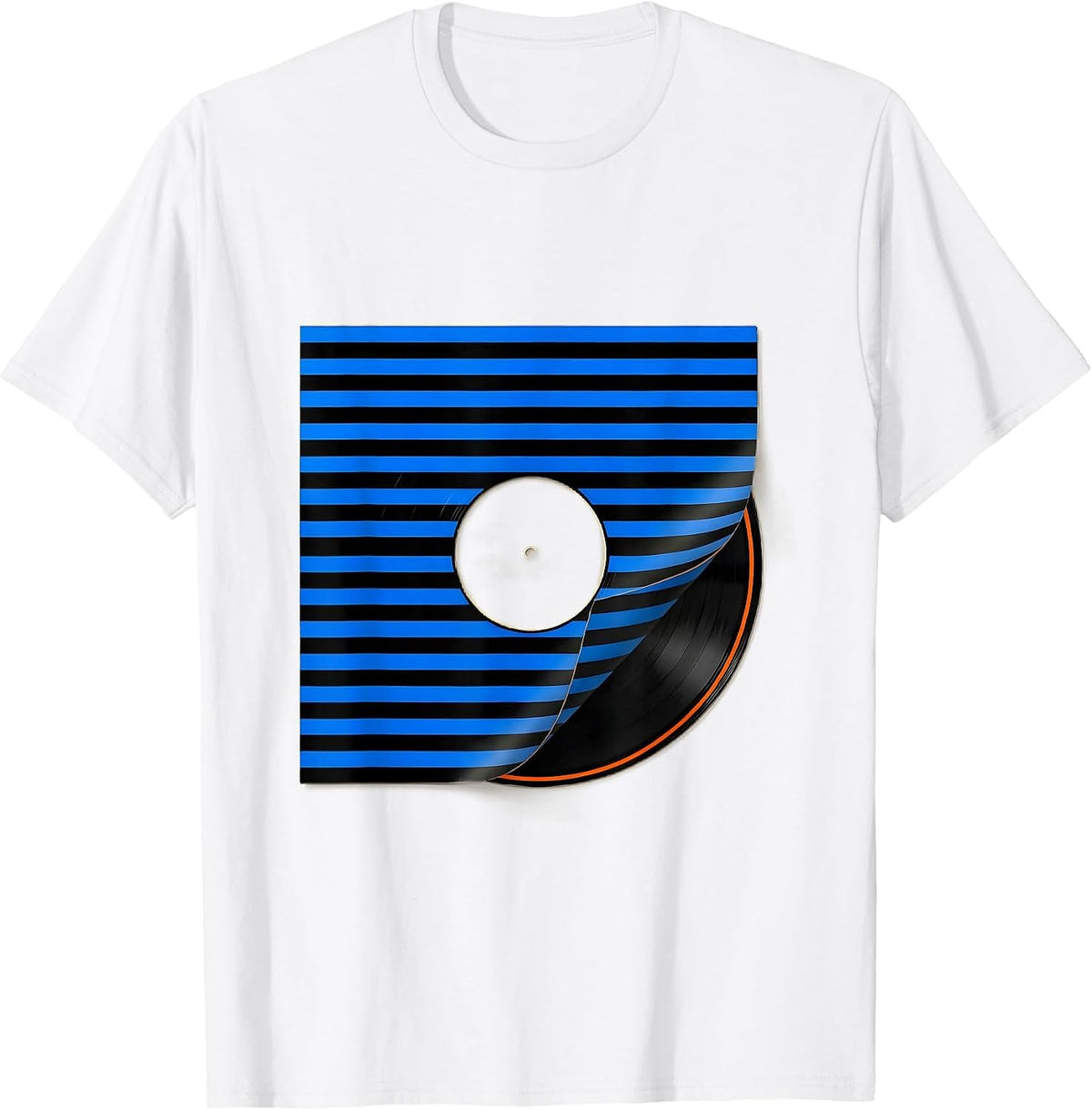 Men's Disrupted Stripe Record Sleeve Hip Hop 80s 90s Nostalgia T-Shirt - White