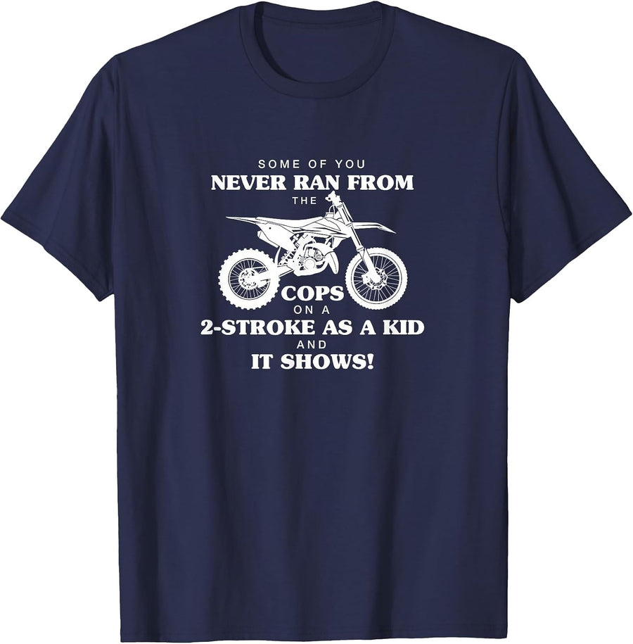 Run from Cops 2-Stroke Motocross Dirt Bike T-Shirt - Navy Blue