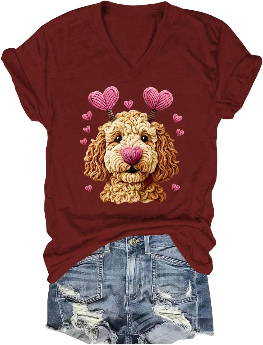 Goldendoodle Valentines Shirt Valentines Day Golden Doodle Shirt V Neck - V-Neck Claret5