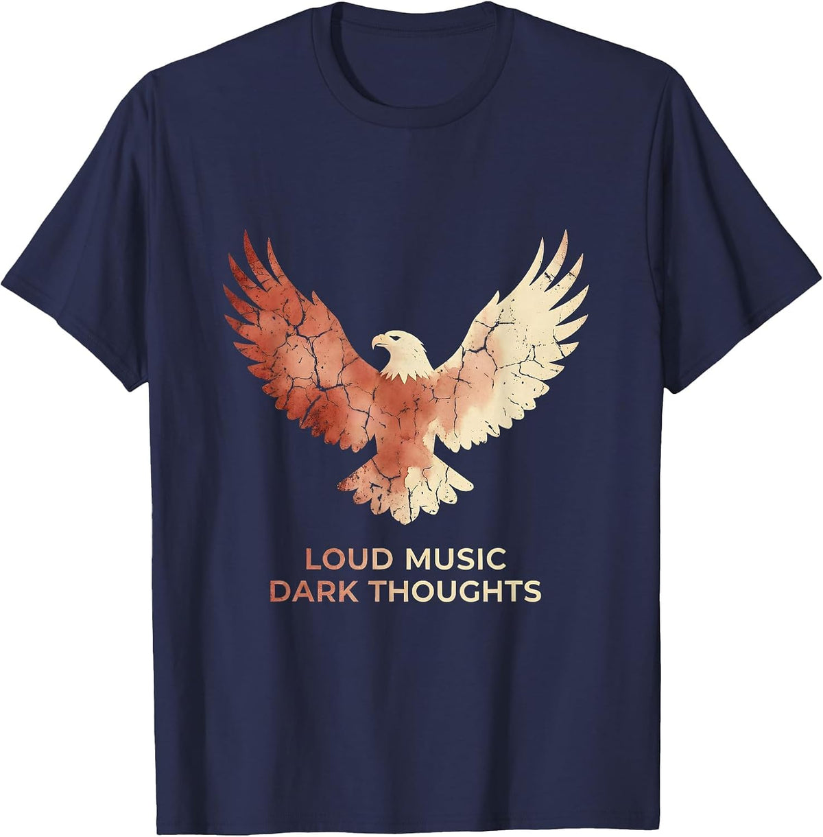Loud Music Dark Thoughts Death Metal Design T-Shirt - Navy Blue
