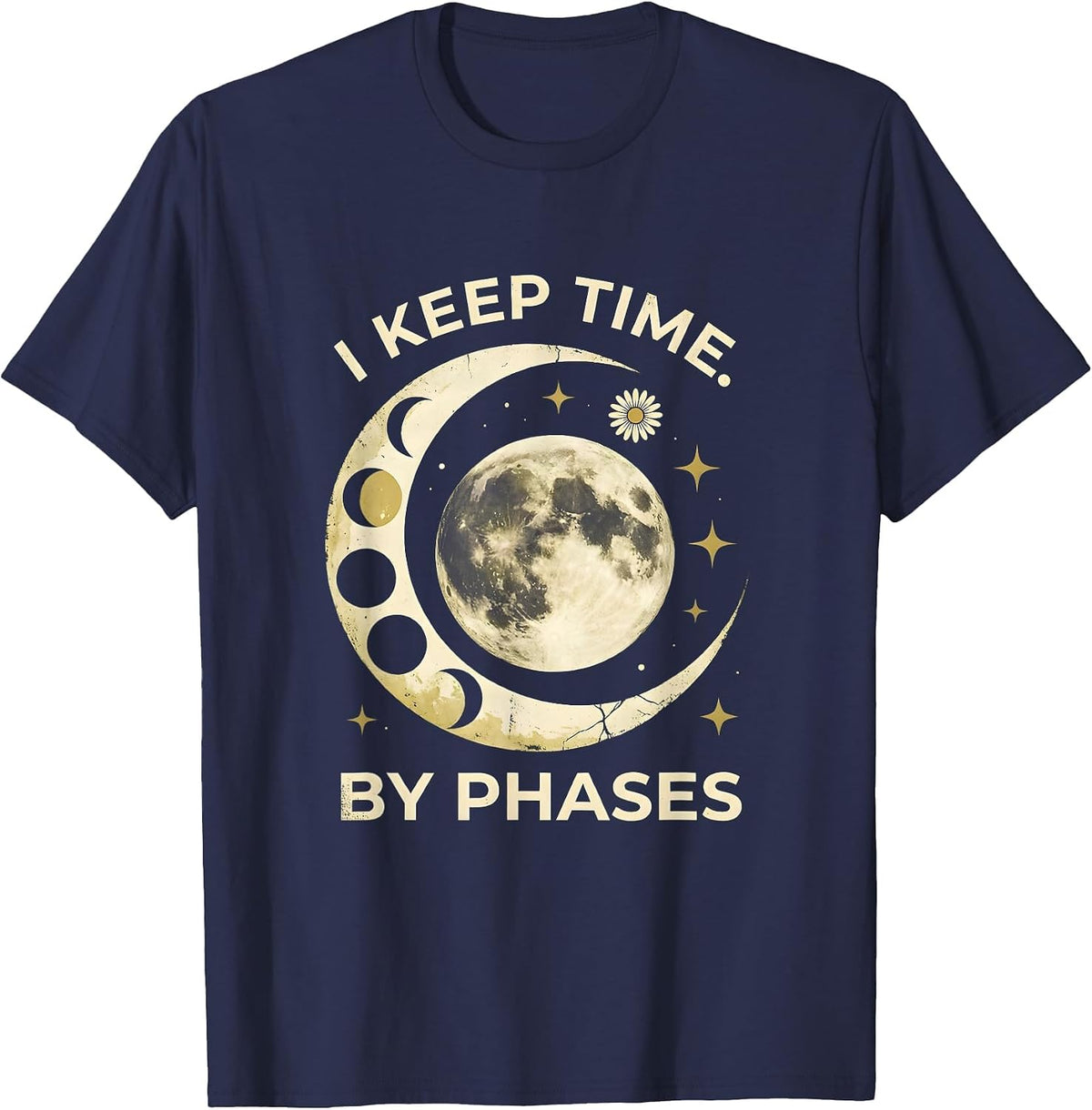 Men's I Keep Time By Phases Boho Celestial Moon Phase Astronomy T-Shirt - Navy Blue