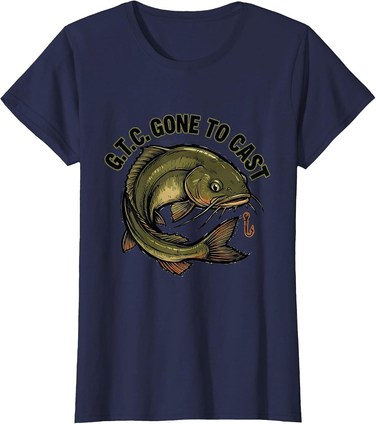 Women's G.T.C. Gone To Cast Funny Fishing Humor Angler Gift T-Shirt - Navy Blue
