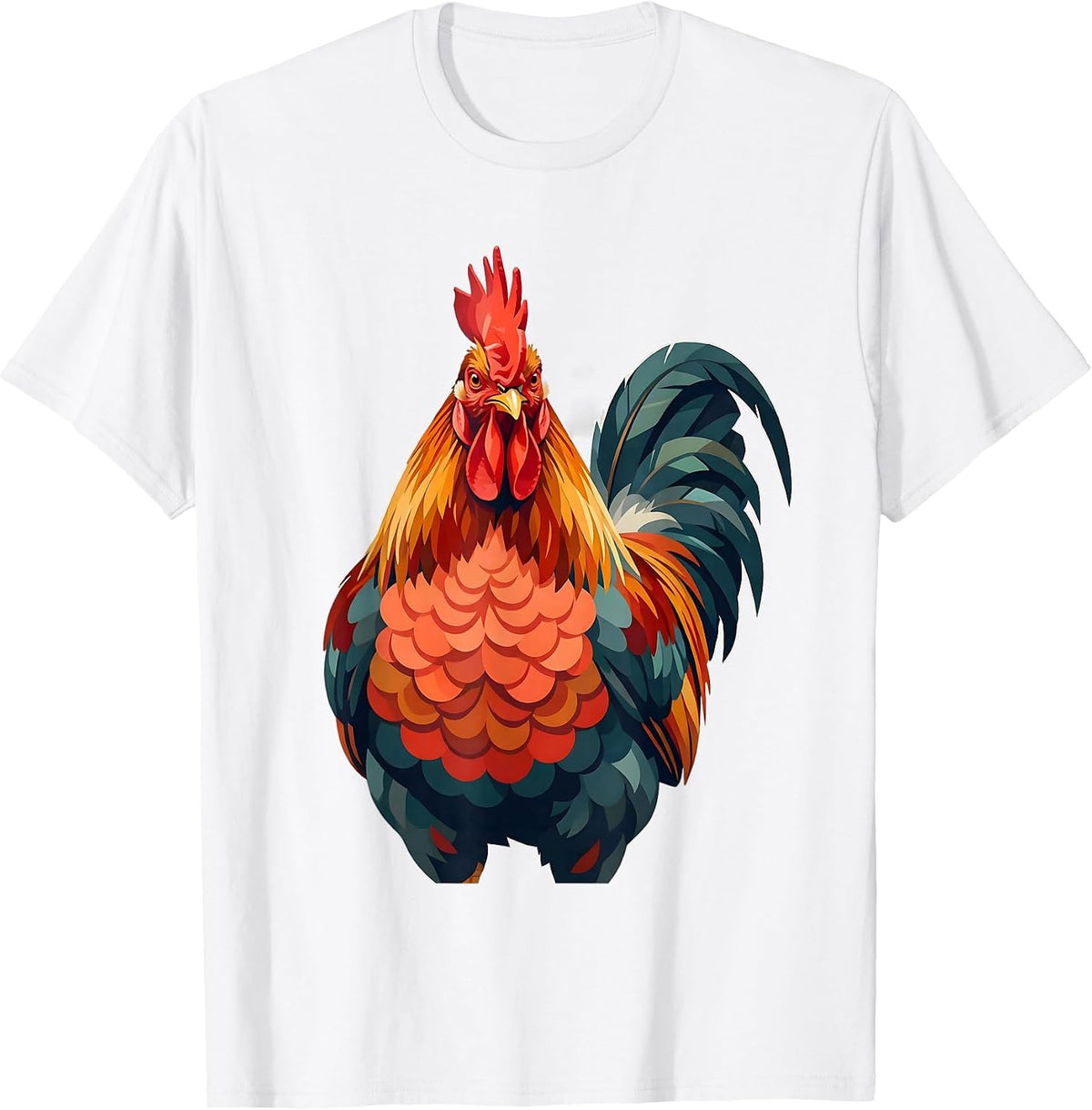 Proud Rooster Puffed Chest Graphic Design T-Shirt - White