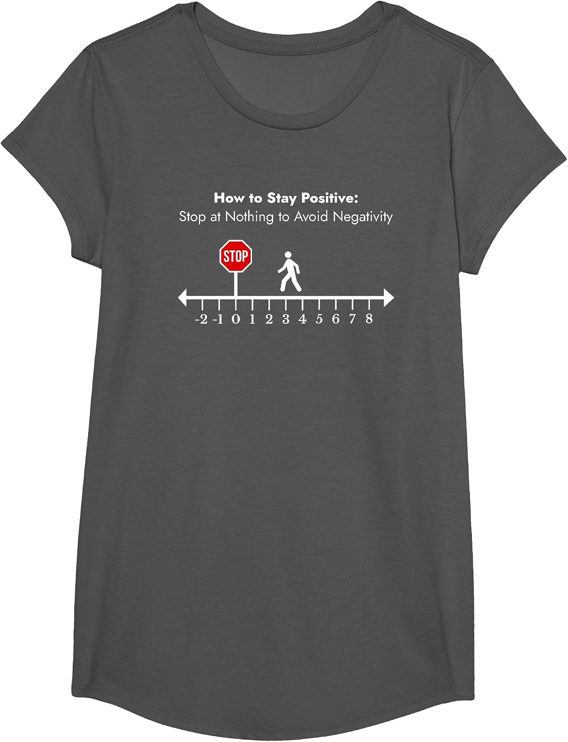 Stay Positive Avoid Negativity Math Teacher Inspiring Pun T-Shirt - Girls Asphalt Grey