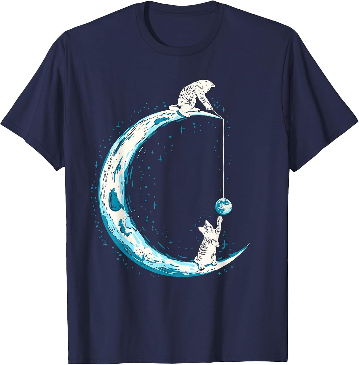 Cats Playing in Space Word Moon Kitten Cat Lover T-Shirt - Navy Blue
