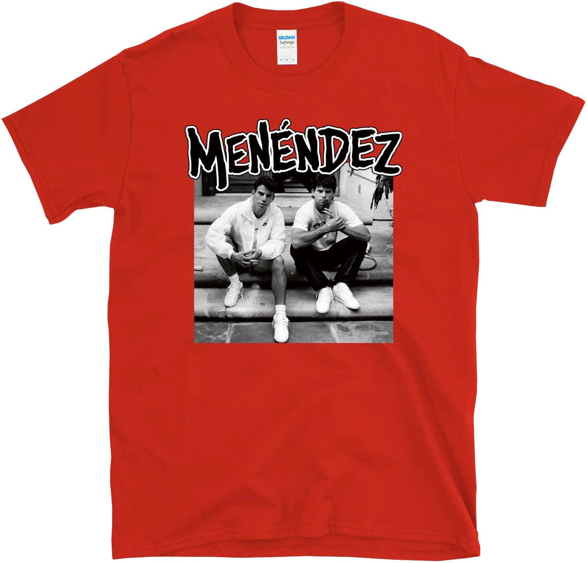 Menendez - True Crime Brothers Punk Music 80s Album Cover Parody T-Shirt - Red