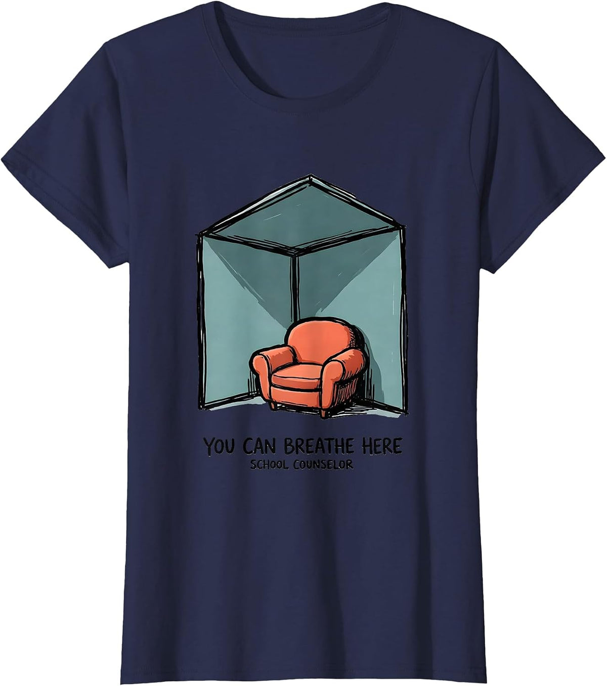 Women's You Can Breathe Here School Counselor T-Shirt - Navy Blue