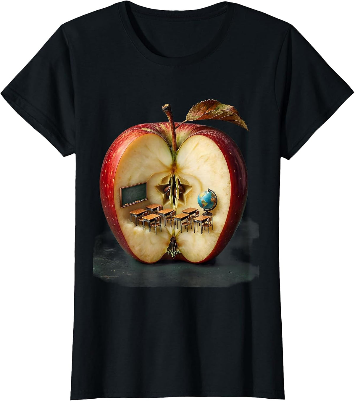 Elementary Teacher Apple Classroom Illustration T-Shirt - Black