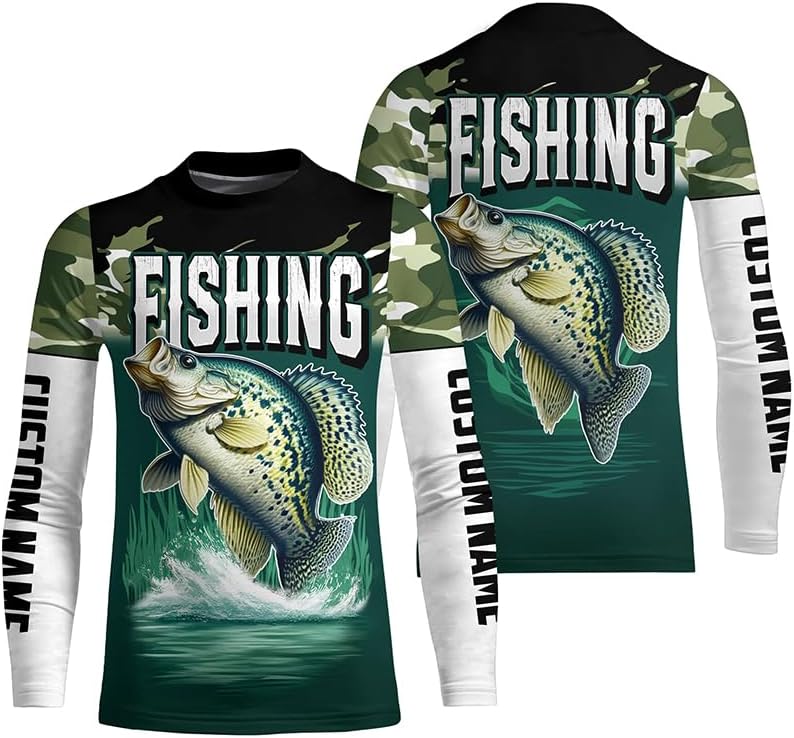 Camouflage Crappie Fishing Custom Long Sleeve Tournament Shirts, Fishing Gifts for Fisherman - Kid Long Sleeves Upf