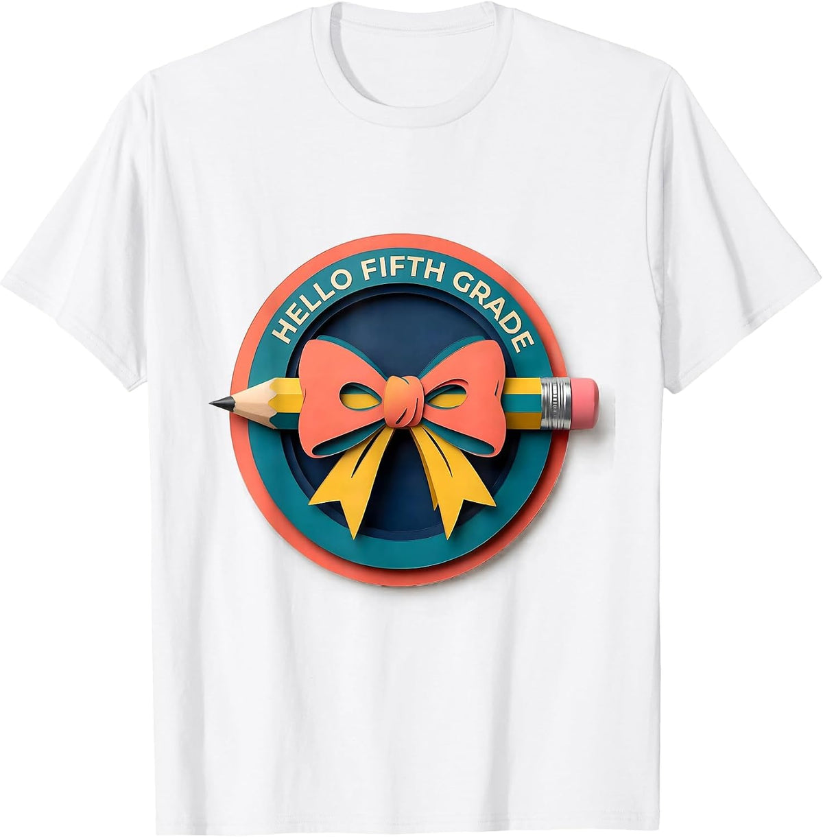 Men's Hello Fifth Grade Cute Back to School Pencil Bow Gift T-Shirt - White