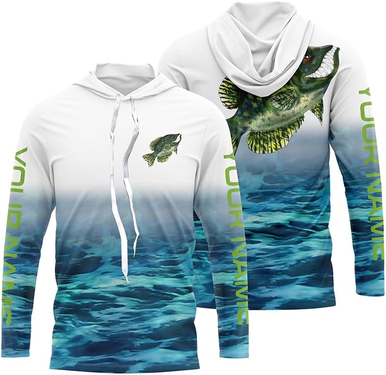 Custom Crappie Tournament Long Sleeve Fishing Shirts, Crappie Performance Fishing Jerseys - Long Sleeves Hooded Upf