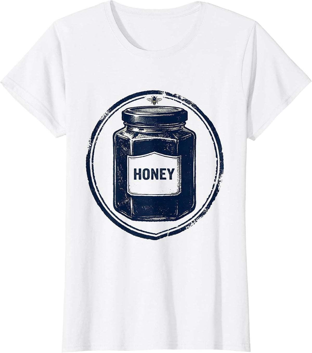 Women's Honey Rubber Stamp Shield Badge Halloween Honey Pot Bee T-Shirt - White