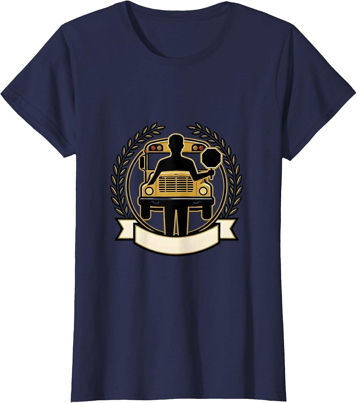 Women's School Bus Driver Crest Emblem Novelty Gift T-Shirt - Navy Blue