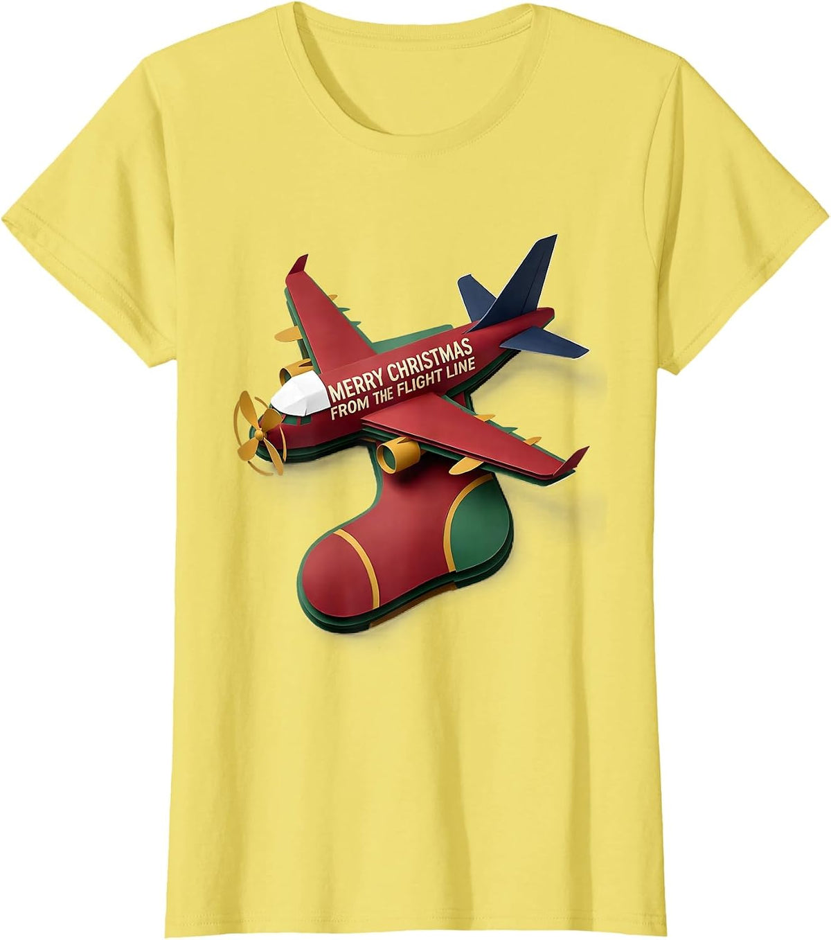 Women's Merry Christmas From The Flight Line Funny Pilot Aviation T-Shirt - Lemon Yellow