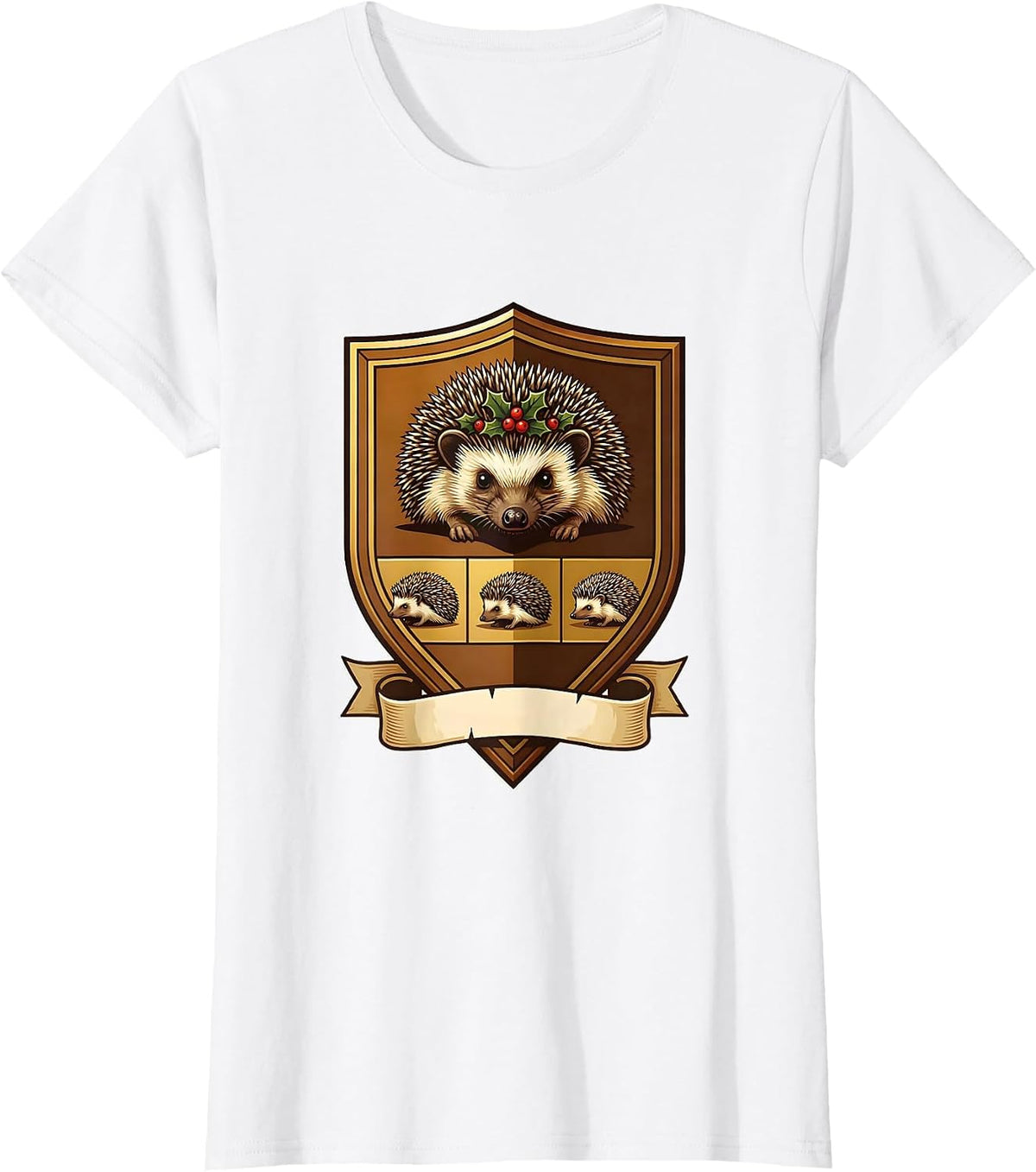 Women's Hedgehog Crest Emblem Cute Hedgehog Lover Christmas T-Shirt - White