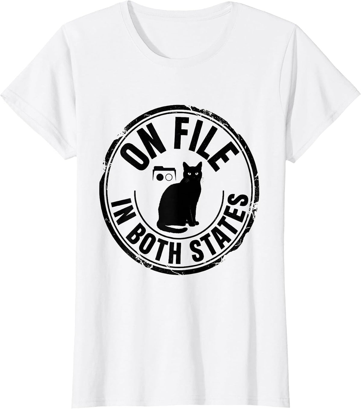 On File In Both States Physics Nerd Cat Lover Quantum Humor T-Shirt - White