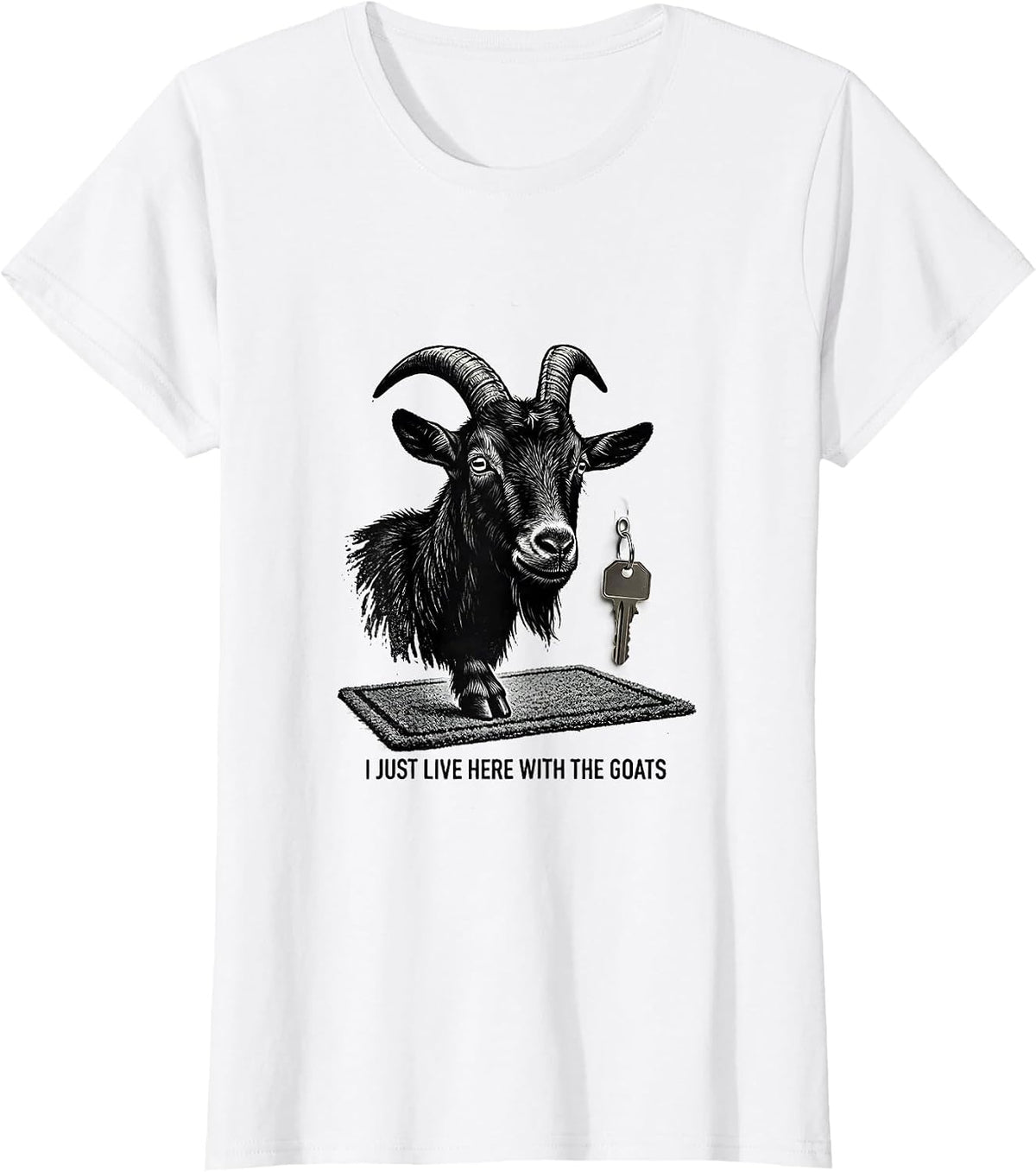 Women's I Just Live Here With The Goats Funny Goat Lover Farmer Gift T-Shirt - White