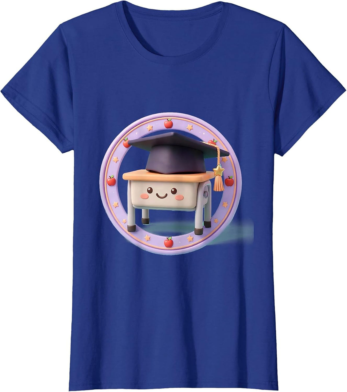 Women's 4th Grade Teacher Graduation Cap School Desk T-Shirt - Royal Blue