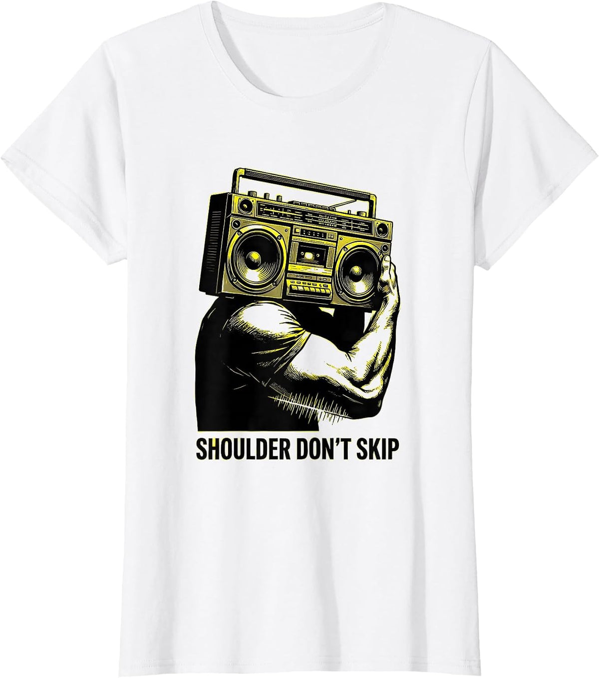 Shoulder Don't Skip Stencil Graphic Old School Hip Hop T-Shirt - White