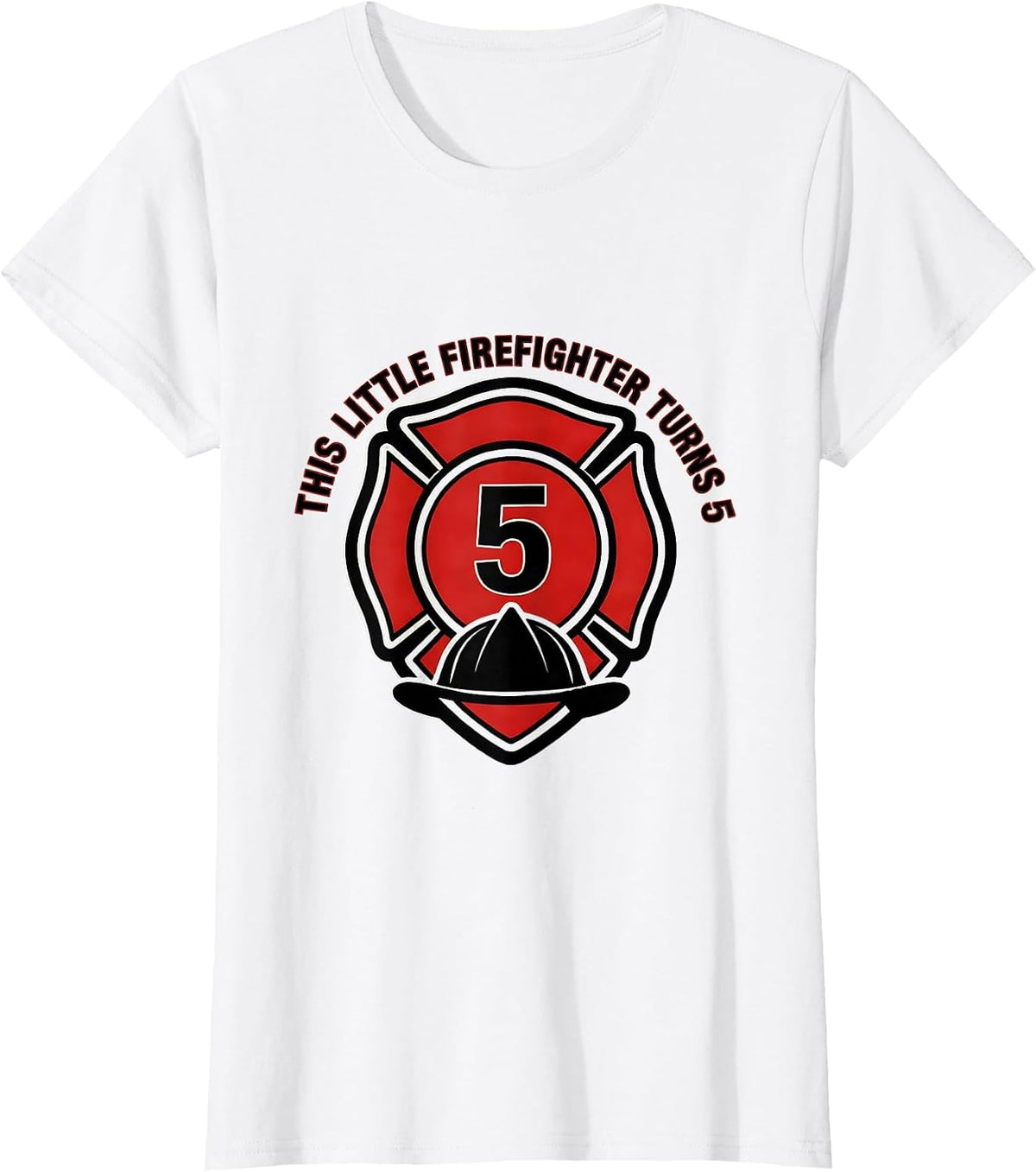 This Little Firefighter Turns 5 Fire Truck Birthday Boy T-Shirt - White