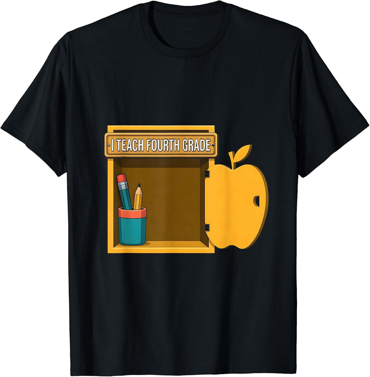 Men's I Teach Fourth Grade Flat Vector Teacher Appreciation Back T-Shirt - Black