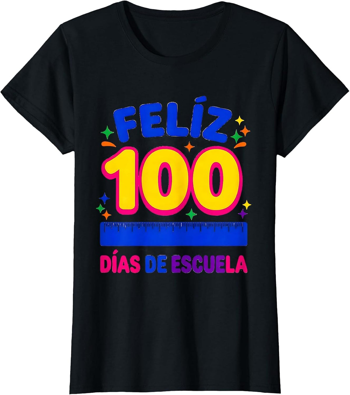 Feliz 100 días de escuela Colorful Spanish Teacher 100th Day T-Shirt - Black