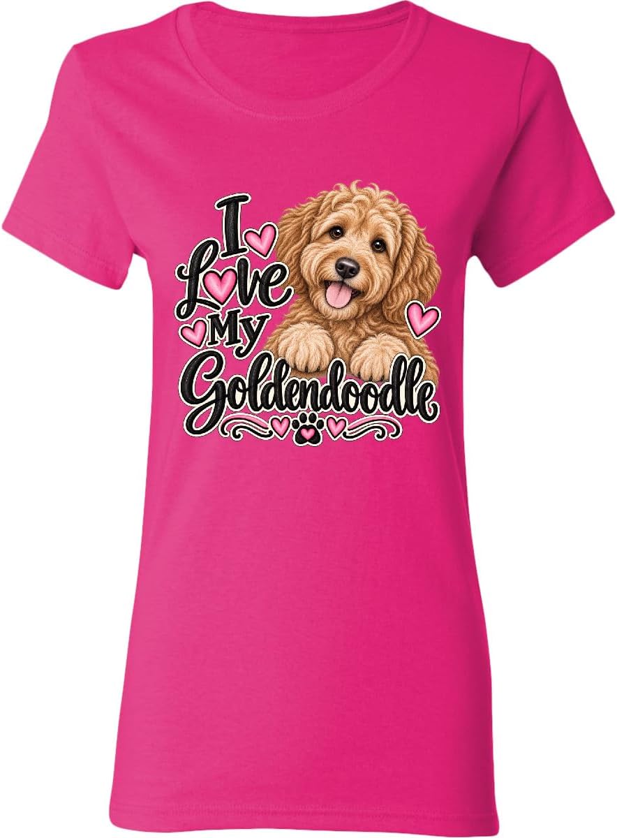 inktastic I Love My Goldendoodle Dog Women's T-Shirt - Cyber Pink