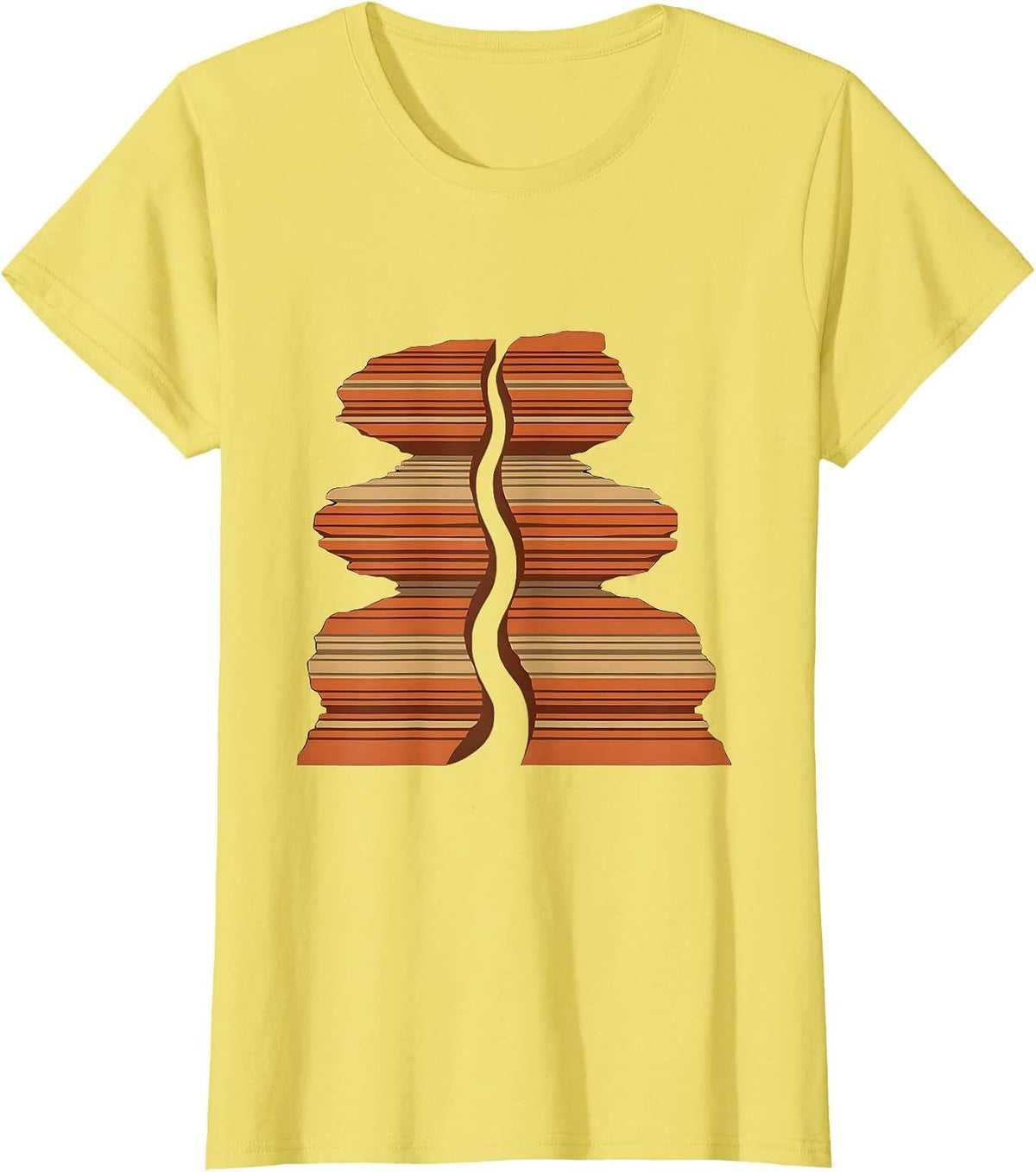 River Canyon Geological Layers Graphic Design T-Shirt - Lemon Yellow