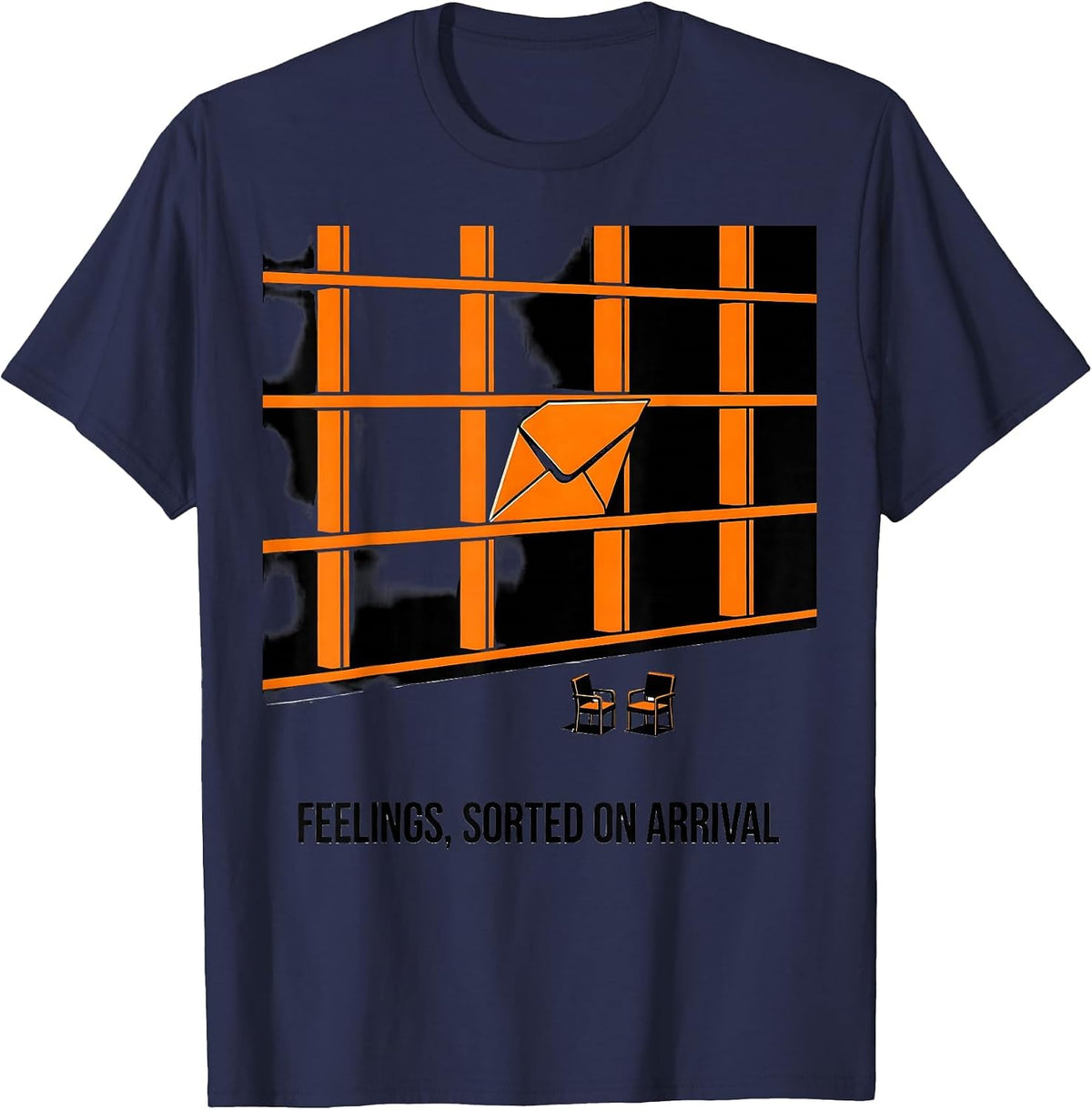 Men's Feelings Sorted On Arrival Groovy Retro School Counselor T-Shirt - Navy Blue