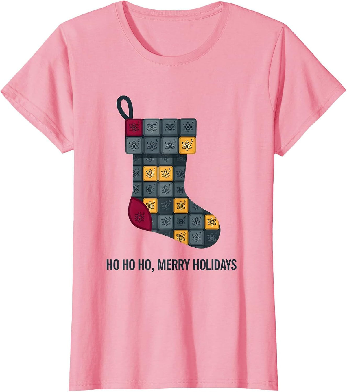 Women's Ho Ho Ho Merry Holidays Funny Periodic Table Chemistry Pun T-Shirt - Pink